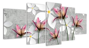Abstraktní obraz květů na šedém pozadí (150x70cm)