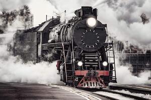 DIMEX | Vliesová fototapeta Parní vlak MS-5-2902 | 375 x 250 cm | červená, bílá, černá
