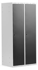 AJ Produkty Šatní skříňka CLASSIC, 2 sekce, 1740x800x550 mm, šedá, černé dveře