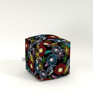Smartdeco Taburet hranatý Květy černá - (v/h) 40 x 40 cm