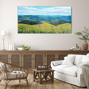 Obraz na skle Obraz na skle Květiny hory stromy krajina