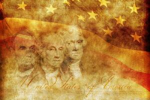 DIMEX | Vliesová fototapeta Ilustrace amerických prezidentů MS-5-2934 | 375 x 250 cm | modrá, červená, bílá, žlutá