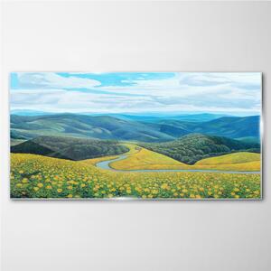 Obraz na skle Obraz na skle Květiny hory stromy krajina