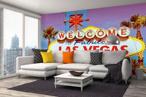 DIMEX | Vliesová fototapeta Vítejte v Las Vegas MS-5-2955 | 375 x 250 cm | modrá, červená, bílá, žlutá