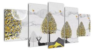 Moderní obraz - zvěř pod stromy (150x70cm)