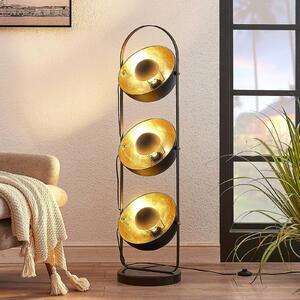 Lindby Stojací lampa Muriel, 3 světla, černá/zlatá, kov, Černá, Obývací pokoj / jídelna, kov, Moderní
