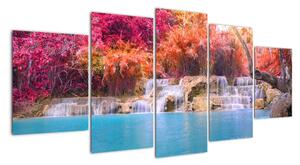 Obraz vodopádu a barevné přírody (150x70cm)