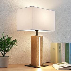 Lindby Stolní lampa Garry, 2 světla, bílá, dřevo, 53 cm, E27, stmívatelný, Bílá / opál, Obývací pokoj / jídelna, Textil / tkanina / hedvábí, Moderní