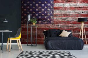 DIMEX | Vliesová fototapeta Vlajka USA na dřevě MS-5-3016 | 375 x 250 cm | modrá, červená, bílá