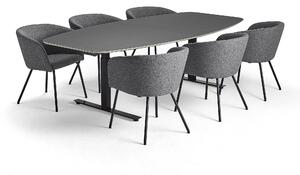 AJ Produkty Sestava AUDREY + JOY, 1x stůl, tmavě šedá + 6x židle, světle šedá