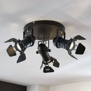 Lindby Stropní bodové svítidlo Tilen, 3 světla, černé, kov, Ø 54 cm, stmívatelný, Černá, Obývací pokoj / jídelna, kov, Industriální design