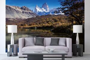 DIMEX | Vliesová fototapeta Jezero v Patagonii MS-5-3060 | 375 x 250 cm | modrá, bílá, šedá