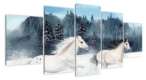 Obraz běžících koní (150x70cm)