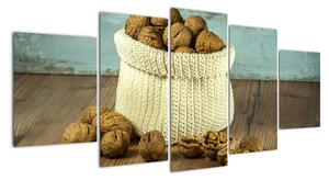 Obraz - ořechy v pleteném koši (150x70cm)