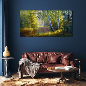 Obraz na skle Obraz na skle Lesní květiny řeka příroda