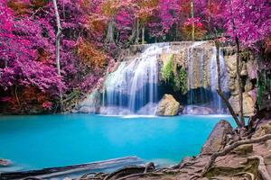DIMEX | Vliesová fototapeta Čarokrásný vodopád MS-5-3189 | 375 x 250 cm | modrá, fialová, šedá