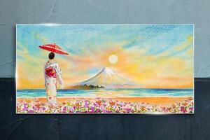 Obraz na skle Obraz na skle Mount Fuji Japonsko květiny