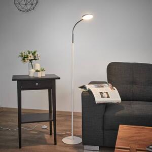 Stojací lampa Lindby LED Milow, bílá, výška 140 cm, nožní spínač