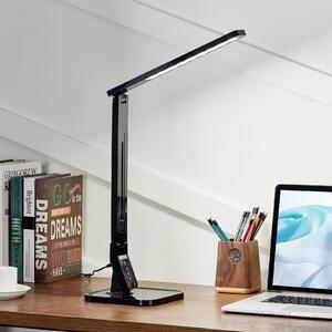 Lindby Stolní LED lampa Eleni, černá, stmívatelná, stmívatelný, Černá, Pracovna / kancelář, Plast, Moderní