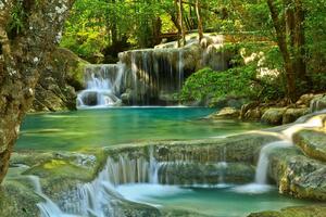 DIMEX | Vliesová fototapeta Vodopád v Thajsku II. MS-5-3264 | 375 x 250 cm | zelená, modrá, bílá, hnědá