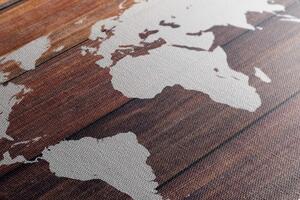Obraz na korku mapa světa s dřevěným pozadím