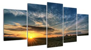 Západ slunce na poli - moderní obraz (150x70cm)