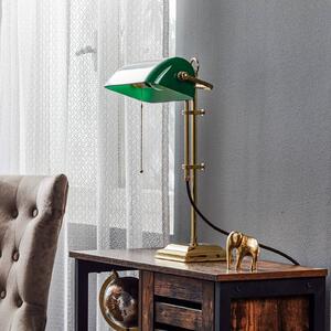 Berliner Messinglampen Bankéřská lampa GITA z leštěné mosazi, Zelená, Obývací pokoj / jídelna, Sklo, Starožitný