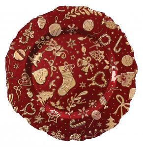 Tác/talíř skleněný červený zlatý 32 cm BRANDANI (barva - červená, zlatá, sklo)
