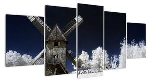 Větrný mlýn v zimní krajině - obraz (150x70cm)