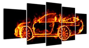 Obraz hořícího auta (150x70cm)