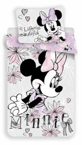 DekorTextil Povlečení bavlněné Minnie Mouse šedo-růžová - 140 x 200 cm + 90 x 70 cm
