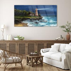 Obraz na skle Obraz na skle Lighthouse pobřeží vlny