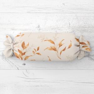 Biante Polštář válec bonbon Sandra SA-780 Hnědé lístky na smetanovém 15x40 cm