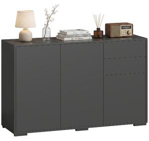 HOMCOM komoda, 2 vysouvací zásuvky a 3 dveře, nastavitelné police, dřevotříska E1, 117 x 36 x 74 cm, černá | Aosom