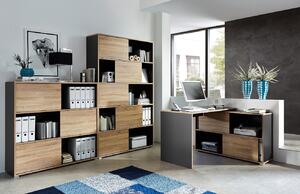 Antracitově šedý dřevěný kancelářský stůl GEMA Skim s úložným prostorem