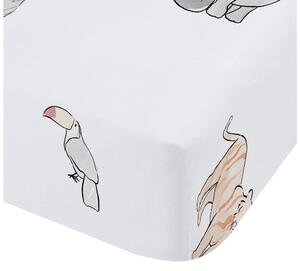 Bílé napínací bavlněné dětské prostěradlo do postýlky 70x140 cm Zoo Animals – Bianca