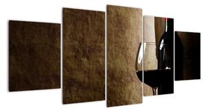 Láhev vína - moderní obraz (150x70cm)