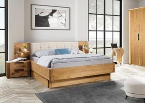Dubová postel Denver s úložným prostorem - krémové čelo , Dub přírodní, 140x200 cm