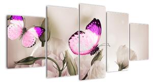 Motýl na květině - obraz (150x70cm)