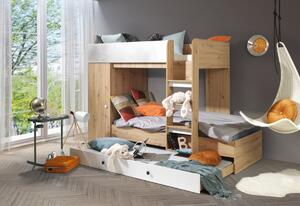 Dětská patrová postel SMART 2, 254,4x165x94,4, dub artisan/černá/bílá