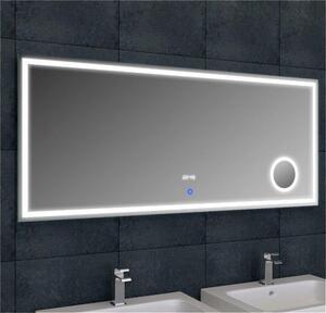 Zrcadlo 1600x600x32 mm s kosmetickým zrcátkem, hodinami a LED osvětlením (bssLMC08160)