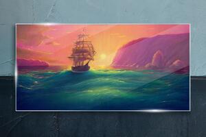 Obraz na skle Obraz na skle Moře západ slunce lodi