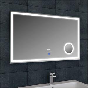 Zrcadlo s kosmetickým zrcátkem, hodinami a LED osvětlením, 1000x600x32 mm (bssLMC1060A)