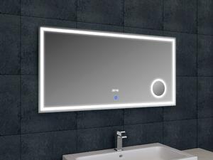 LED zrcadlo LUMI 120x60 cm s hodinami a kosmetickým zrcátkem