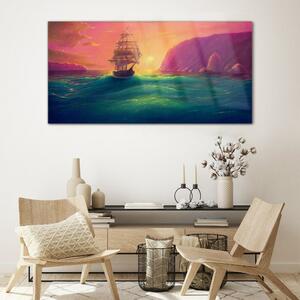Obraz na skle Obraz na skle Moře západ slunce lodi