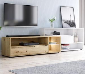 TV stolek Skaid II - dub artisan/bílá - LED | 241,7x40x68,2 cm