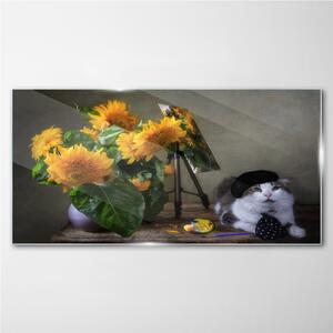 Obraz na skle Obraz na skle Květiny Zvířecí kočka