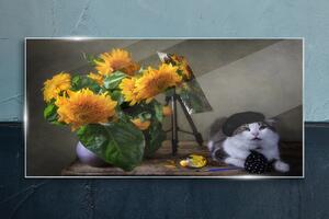 Obraz na skle Obraz na skle Květiny Zvířecí kočka
