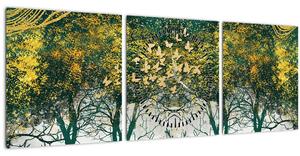 Obraz - Jeleni v zeleném lese (s hodinami) (90x30 cm)