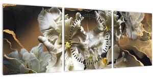 Obraz - Květy orchidejí na mramorovém pozadí (s hodinami) (90x30 cm)